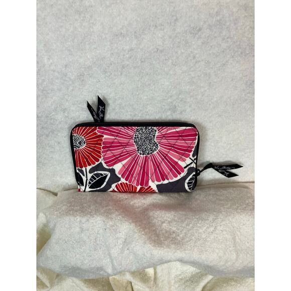 Vera Bradley Zipper Wallet Floral Red Pink Black White - Picture 2 of 3